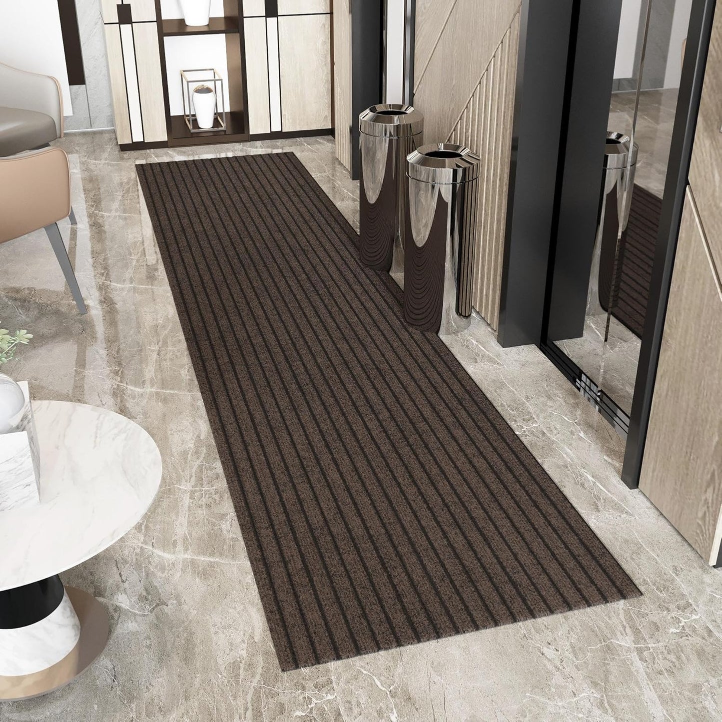 Ottomanson 2'7" x 54' Hallway Runner with Scraper Pile - Extra Durable Non-Slip Rug Mat for Indoor & Outdoor Use - Ideal for Kitchen, Entryway & Garage - High-Traffic Carpet, Brown