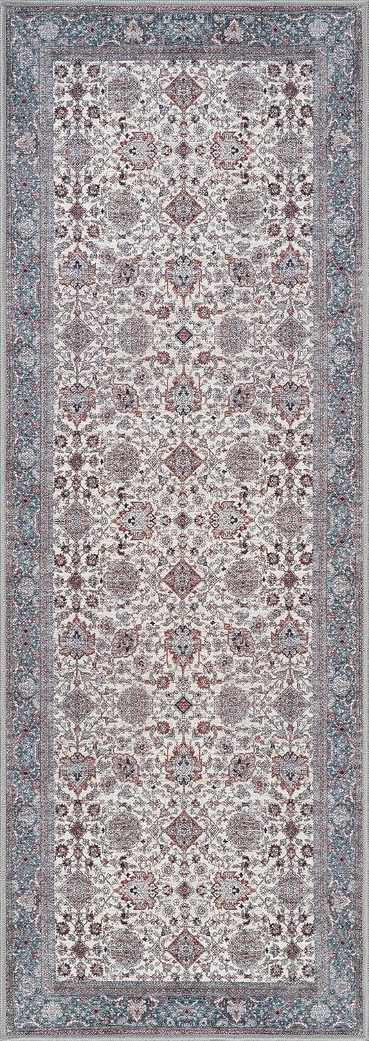 Bloom Rugs Washable Non-Slip 10 ft Runner - Teal/Blue/Beige Traditional Oriental Runner for Entryway, Hallway, Bathroom, and Kitchen - Exact Size: 2.5' x 10'