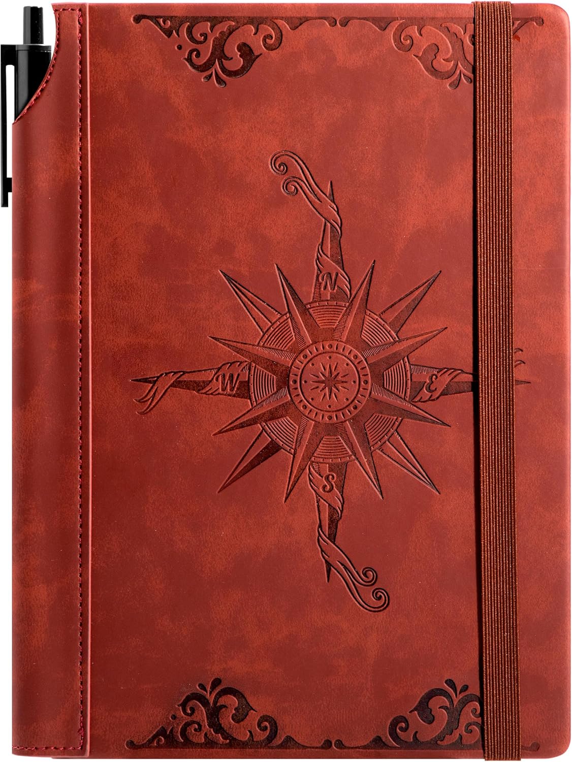 CAGIE Compass Leather Notebook Journal for Men, 100 GSM 288 Pages Lined Journals for Writing, A5 Hardcover Journaling Notebooks Gift Set with Pen for Travel Office Daily Writing