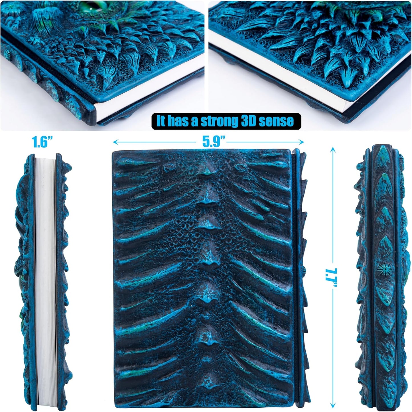 3D Dragon Eye Embossed Journal,Resin Engraving Notebook,Dnd notebook for Dragon Lovers ，Blank Paper,Hardcover Travel Notepad for Writing,Sketchbook,Collection,Gift,Decoration A4 and A5 Size (A5-Blue-Lined-Brooch)