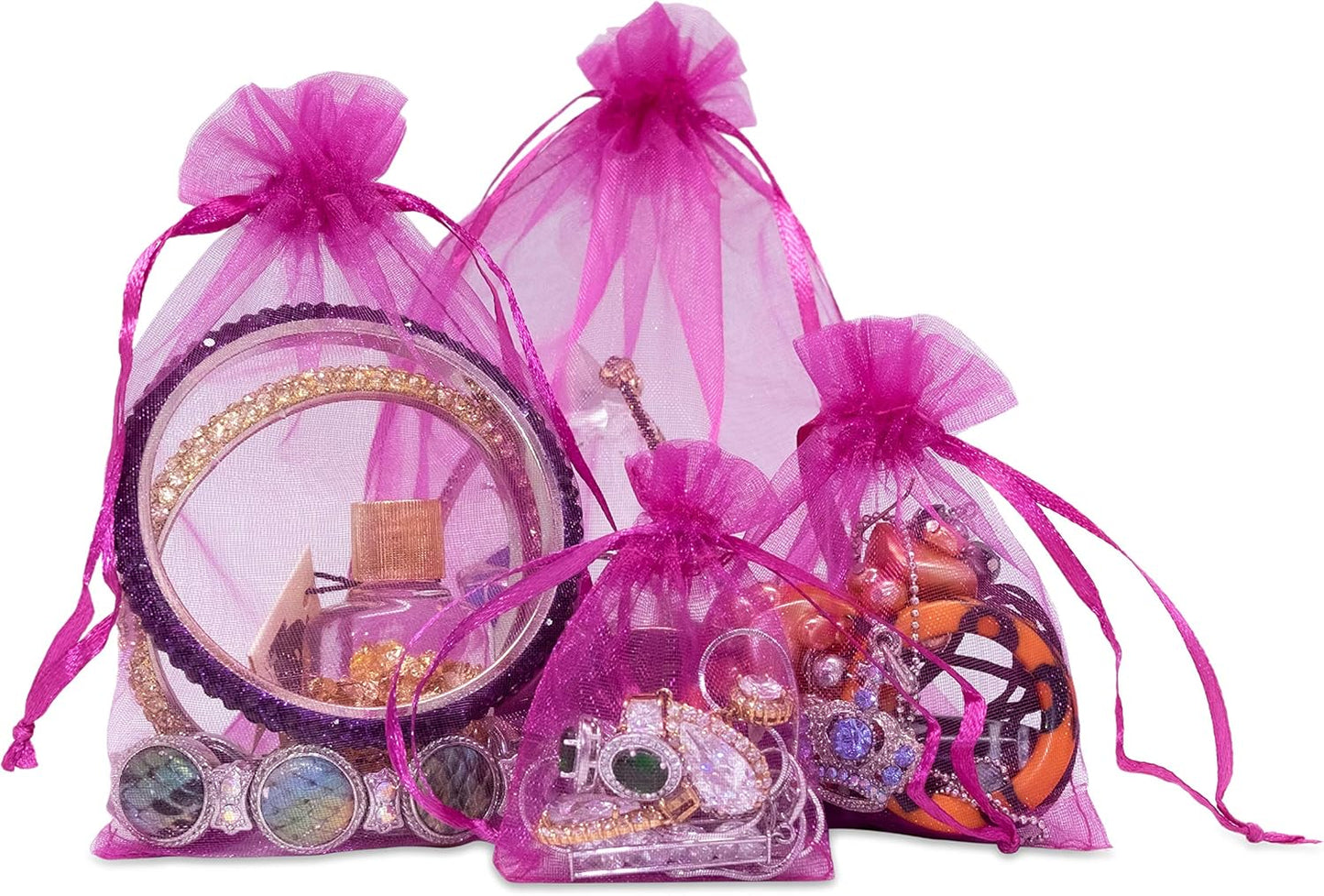 TheDisplayGuys 48-Pack 3x4 Hot Pink Sheer Organza Gift Bags with Drawstring, Jewelry Candy Treat Wedding Party Favors Mesh Pouch