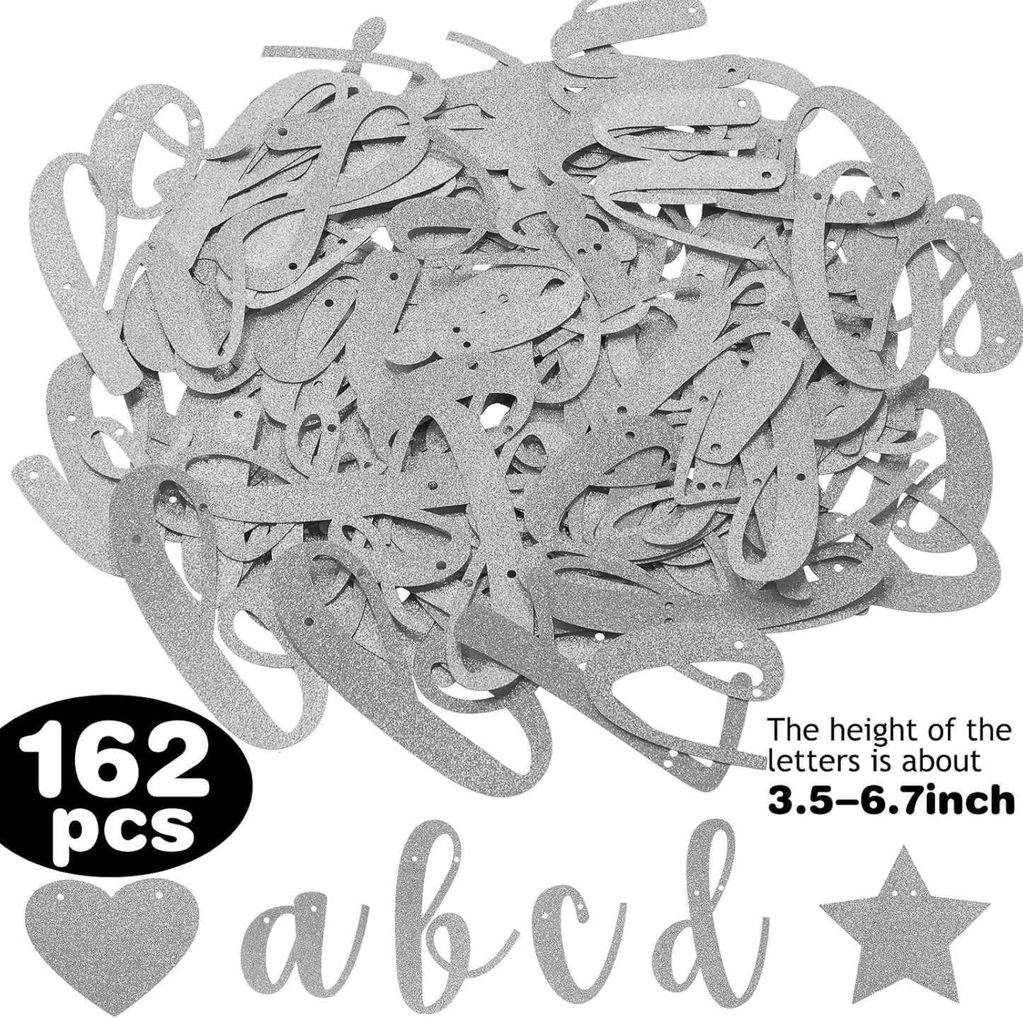 TaoBary 167 Pcs DIY Banner Kit Happy Birthday Glitter Banner Customizable Glitter Make Your Own Kit 162 Letters Symbols and Numbers 3 Rope for Birthday Halloween Wedding Christmas(Silver)