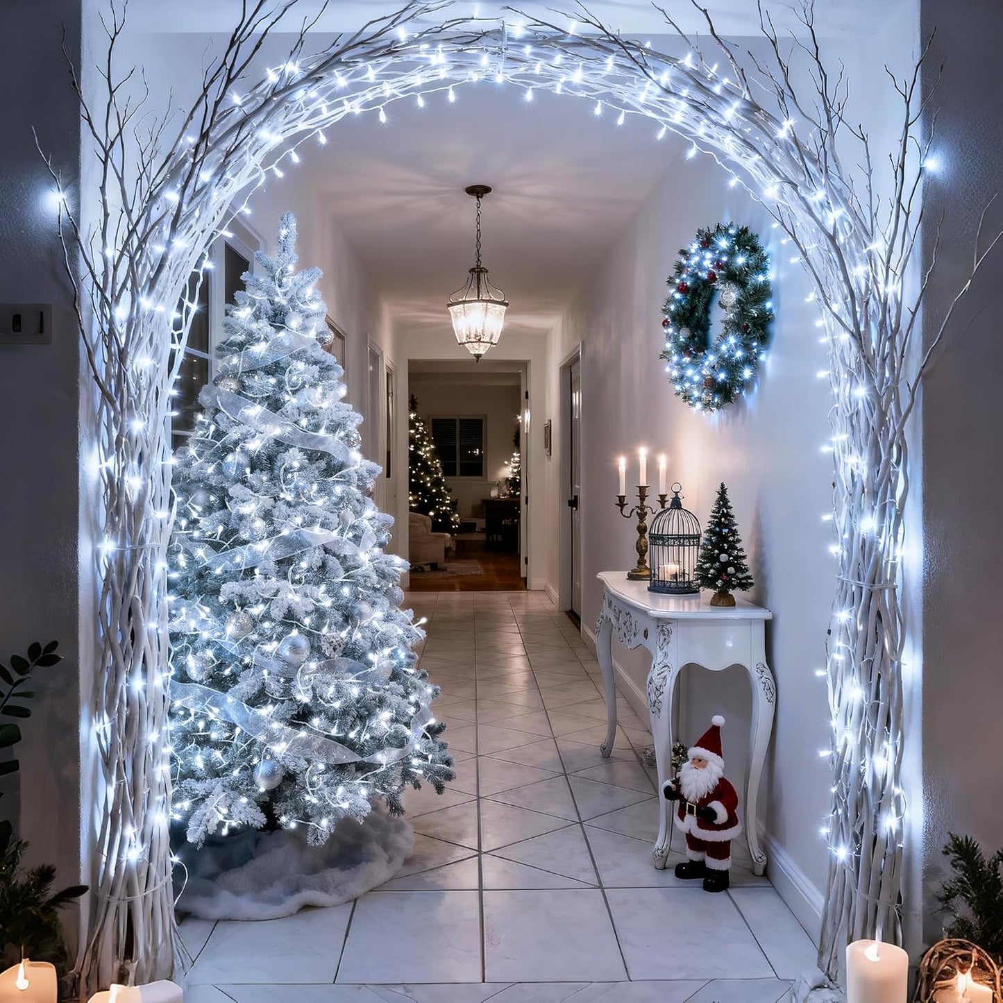 JMEXSUSS 168FT 600 LED White Christmas Lights Outdoor with Remote Indoor Christmas Tree Lights Plug in Cool White Twinkle String Light for Room Holiday Party Xmas Decorations