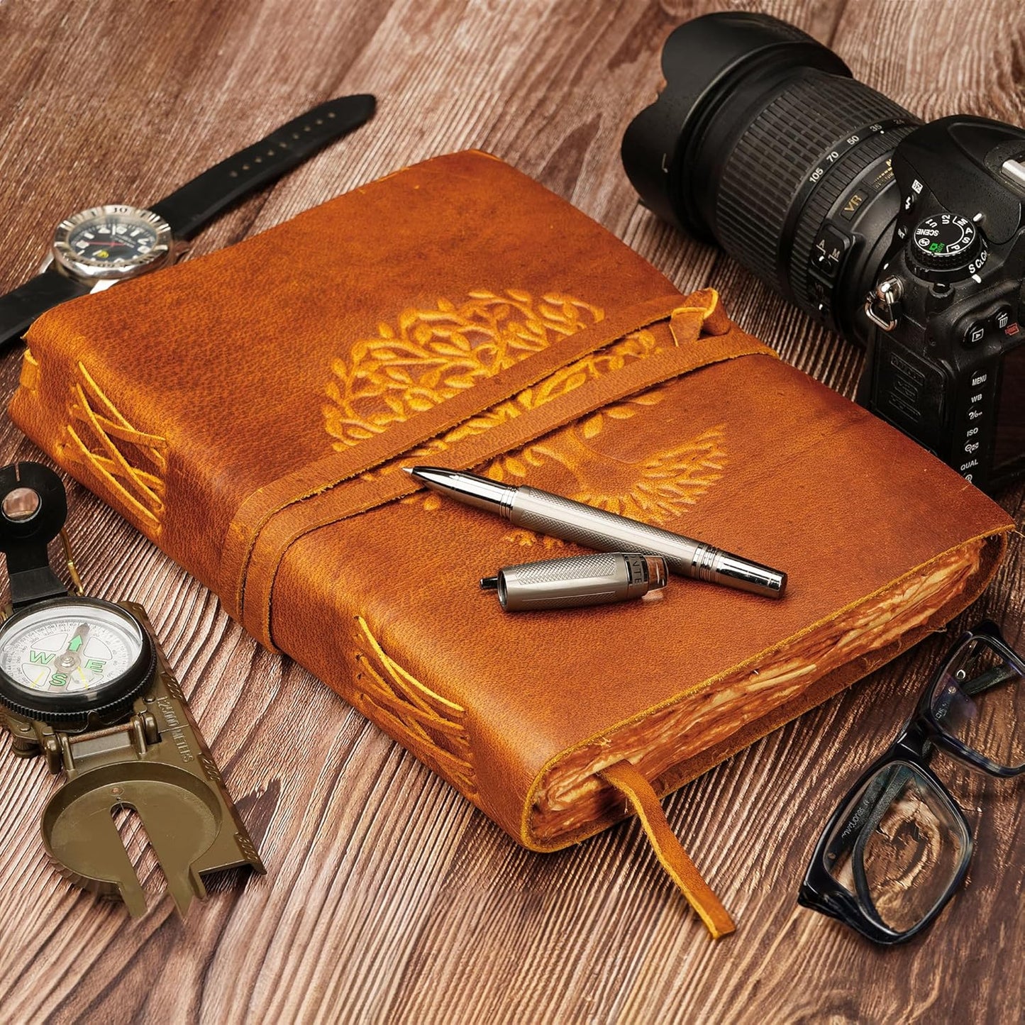 LUXEORIA Tree Of Life Leather Journal for Women and Men, Handcrafted Leather Journal for Writing Womens, Sketchbook, Travel Diary with Unlined Deckle Paper, Tan 7x10