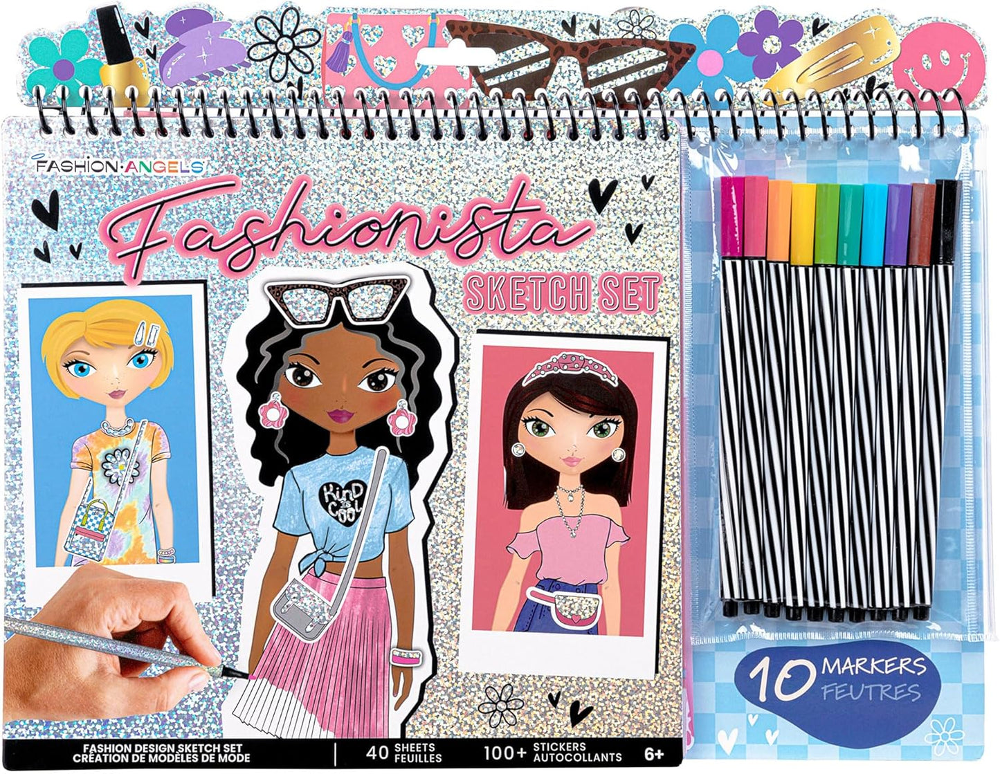 Fashion Angels Fashionista Sketch Set, Includes Sketch Pad with Stencils & Stickers, Fashion Design Sketch Book for Girls, Ideal Drawing Kit for Kids
