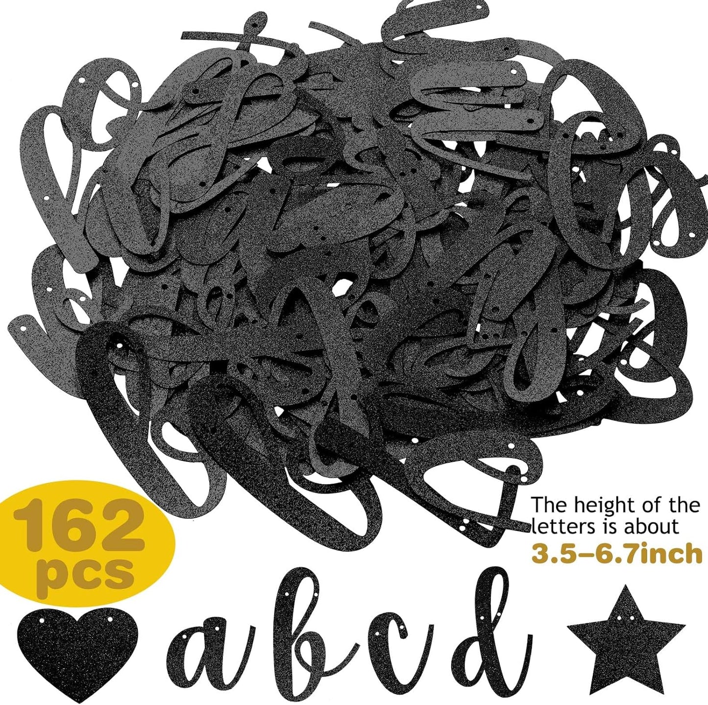 TaoBary 167 Pcs DIY Banner Kit Happy Birthday Glitter Banner Customizable Glitter Make Your Own Kit 162 Letters Symbols and Numbers 3 Rope for Birthday Halloween Wedding Christmas(Black)