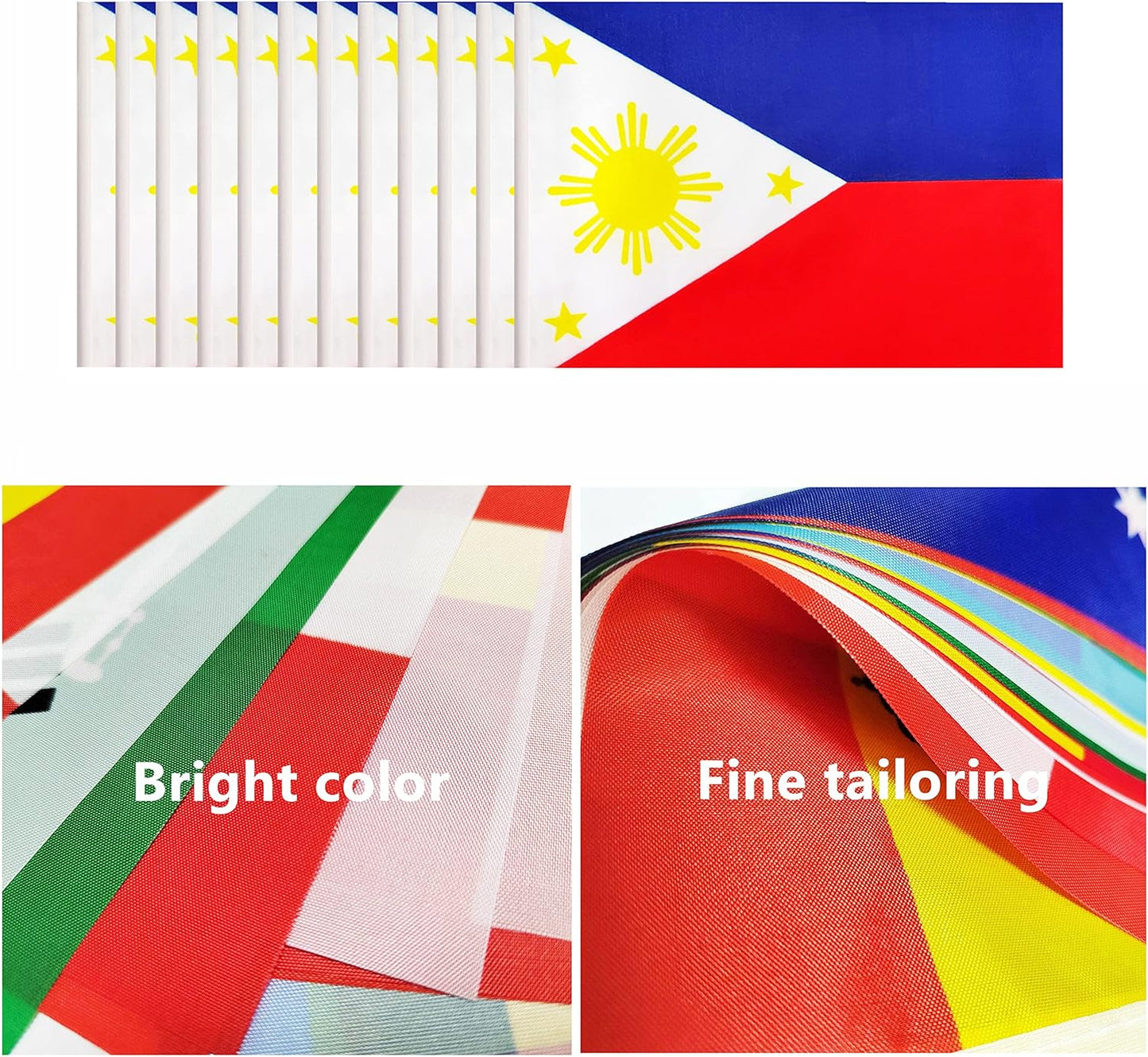 12 Pack Philippine Desk Flags Set, Philippine Small Mini Table Office Flags with 12" Solid Black Pole, 8.2 x 5.5 Inches, Home and Office Decoration, Festival Celebrations