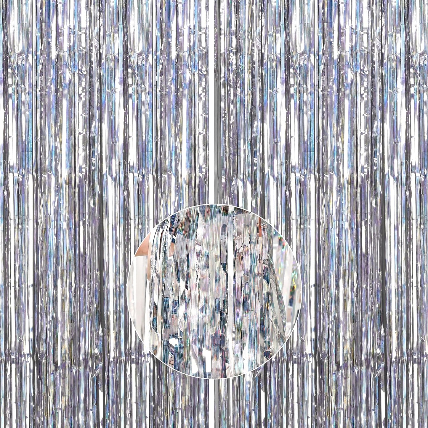 PartyWoo Foil Fringe Curtains Silver, 2 pcs 3.3x6.6 ft Silver Streamers, Fringe Backdrop, Tinsel Backdrop, Tinsel Curtain, Metallic Door Shimmer, Birthday Party Streamers, Christmas Decorations