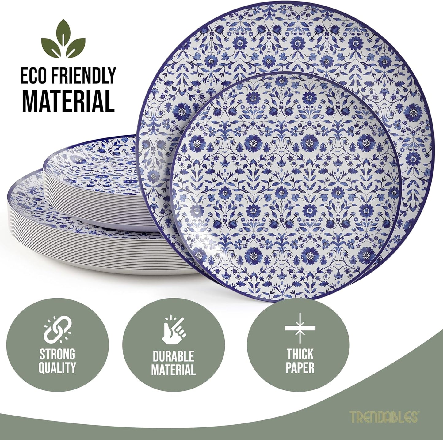 Trendables Heavy Duty Paper Plates Set For 32 Guests - 32 Each Of 8-inch And 10-inch Disposable Plates For Party - Fancy 64 Piece Dinnerware Set For All Occasions | Floral Design, Florentine