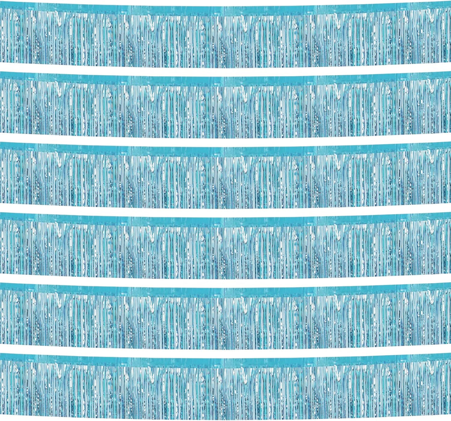 6 Pack 10 Feet Foil Fringe Garland Metallic Tinsel Streamers Banner Wall Hanging Curtain Backdrop Banner for Parade Floats, Thanksgiving, Christmas, Birthday, Halloween Party Decorations(Light Blue)