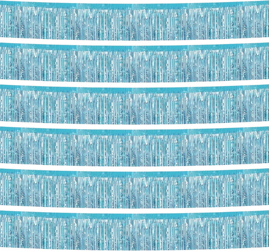 6 Pack 10 Feet Foil Fringe Garland Metallic Tinsel Streamers Banner Wall Hanging Curtain Backdrop Banner for Parade Floats, Thanksgiving, Christmas, Birthday, Halloween Party Decorations(Light Blue)