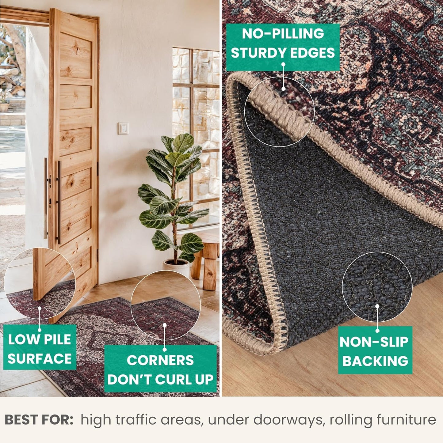 Bloom Rugs Washable Non-Slip 8' x 10' Rug - Red/Green/Cream Traditional Medallion Area Rug for Living Room, Bedroom, Dining Room, and Kitchen - Exact Size: 8' x 10'