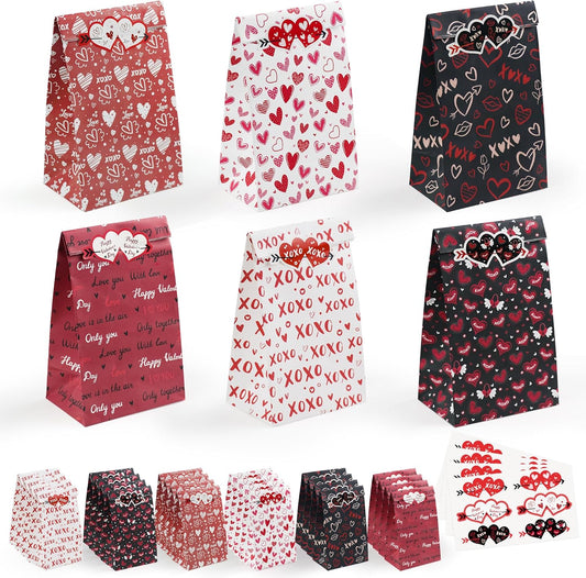 Valentines Bags - 24 PCS Valentines Gift Bags for Class School,Valentine Treat Bags with Stickers - Valentine Goodie Bags for Kids | Valentine's Day Gifts for Kids - Valentine's Decorations Party Favors