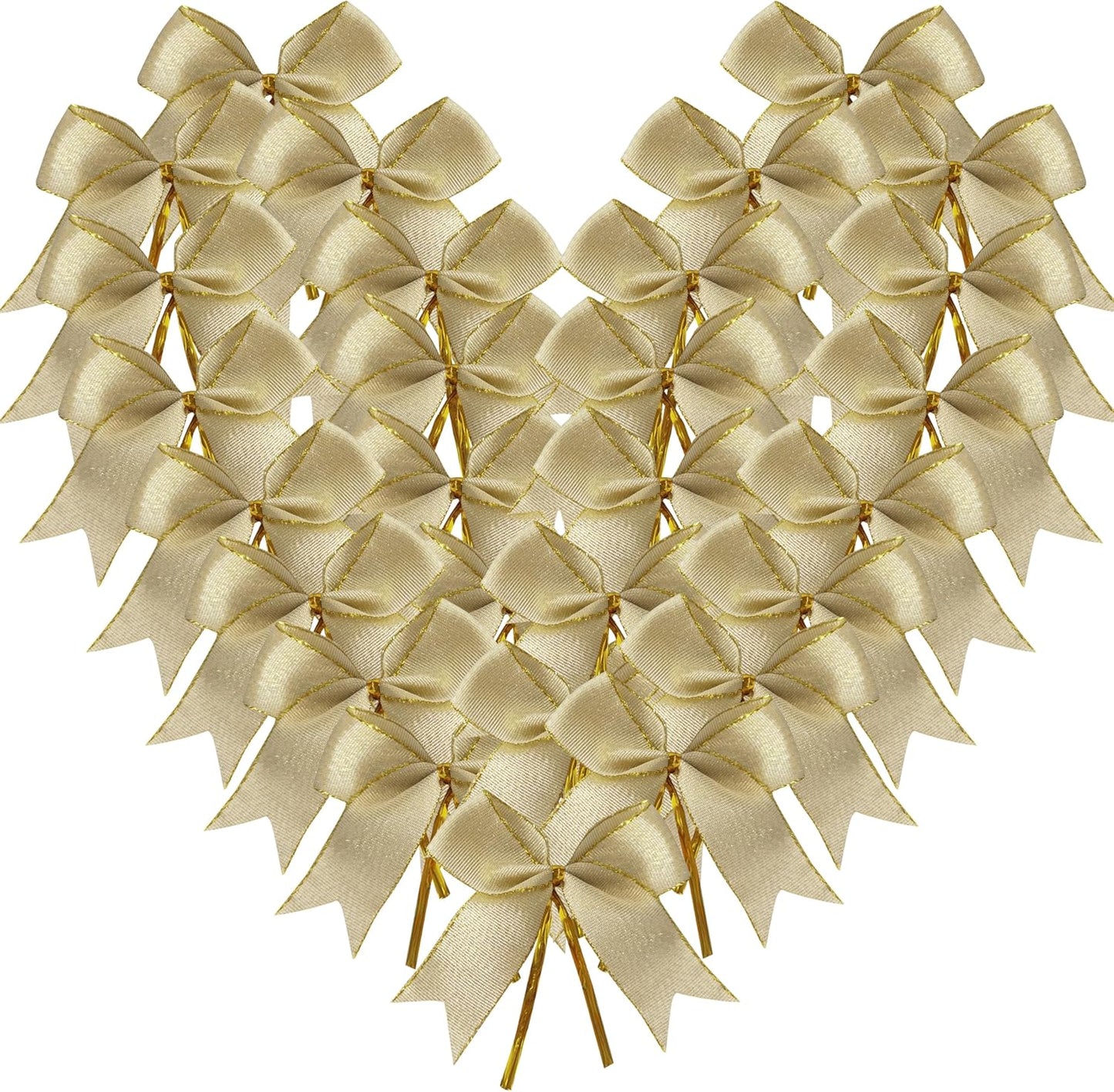 50pcs 3-1/2" White Gold Bows with Twist Ties for Gift Wrapping Packing Christmas Decoration (W.Gold)