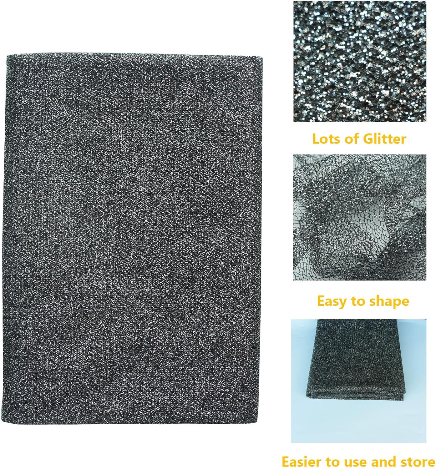 Glitter Tulle Fabric 56 Inch by 5.5 Yards Fabric Tulle Bolt for Wedding Christmas Decorations DIY White Tutu Baby Shower Table Skirt Ceiling Decor Birthday Party Craft Supplies-Black