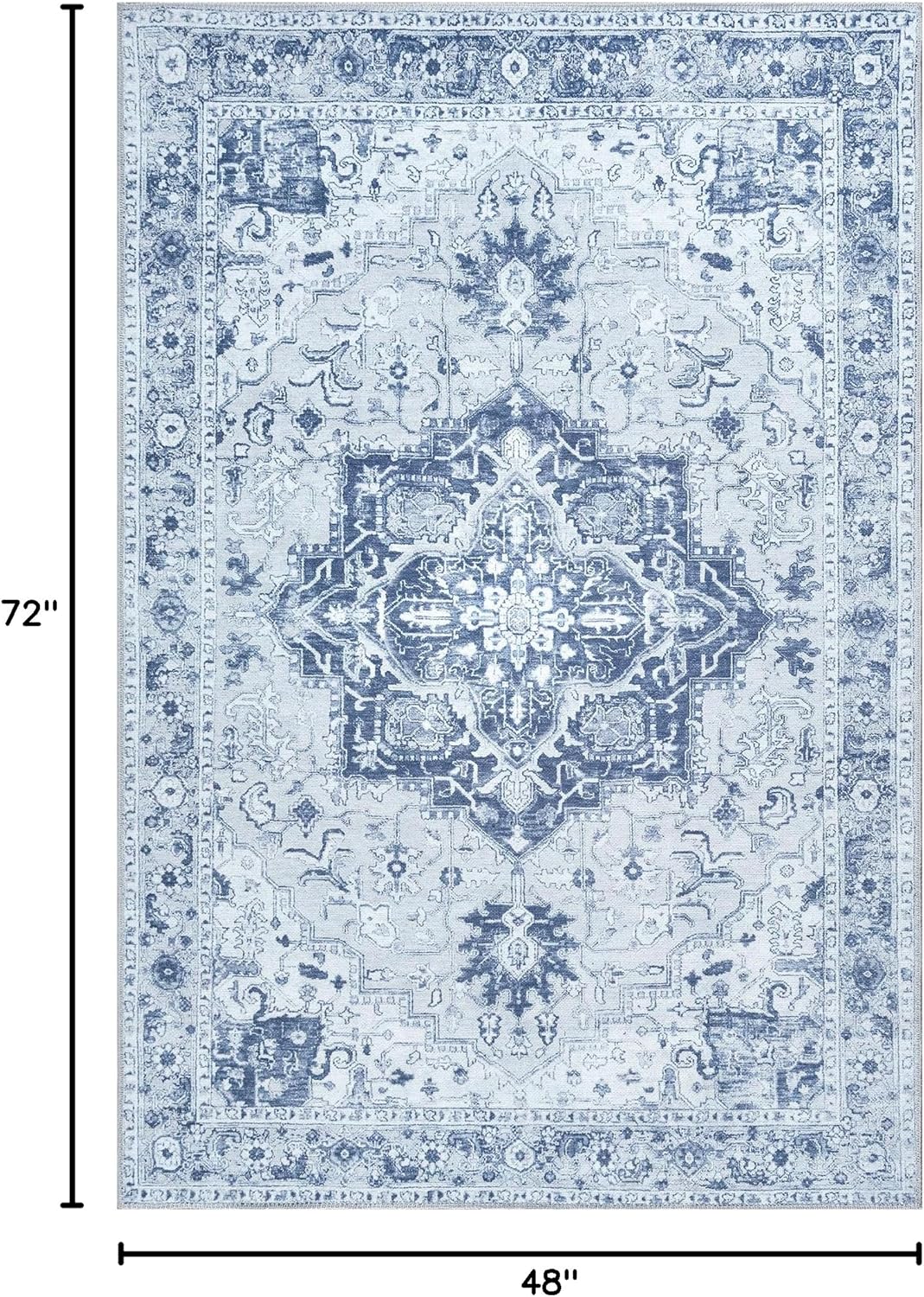 Bloom Rugs Washable Non-Slip 4' x 6' Rug - Gray/Blue Traditional Medallion Area Rug for Living Room, Bedroom, Dining Room, and Kitchen - Exact Size: 4' x 6'