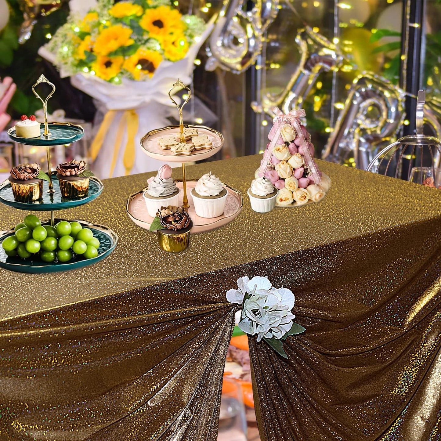 Fitable Black&Gold Sequin Tablecloth for Parties 60x120 Inch - Sparkle Glitter Table Cloth Laser Rectangle Overlay for Wedding Baby Shower Ceremony Birthday Holiday Banquet