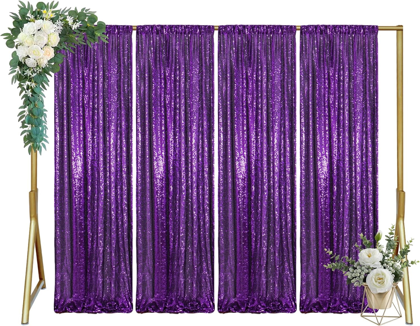 ShinyBeauty 4x10ft Purple Sequin Photo Backdrop - Glitter Background for Photography Studio, Christmas Party Decor, Stage Wall Drapes & Event Celebrations