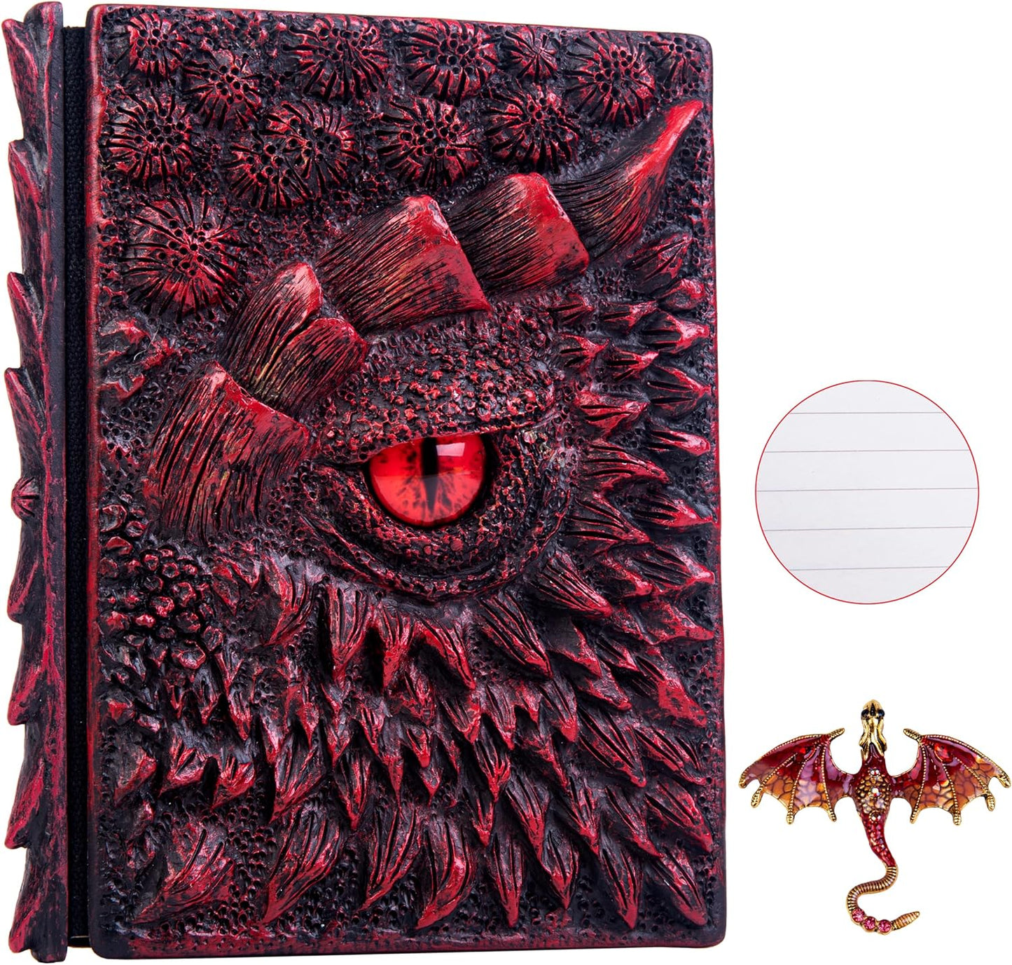 3D Dragon Eye Embossed Journal,Resin Engraving Notebook,Dnd notebook for Dragon Lovers ，Blank Paper,Hardcover Travel Notepad for Writing,Sketchbook,Collection,Gift,Decoration A4 and A5 Size (A5-Red-Lined-Brooch)