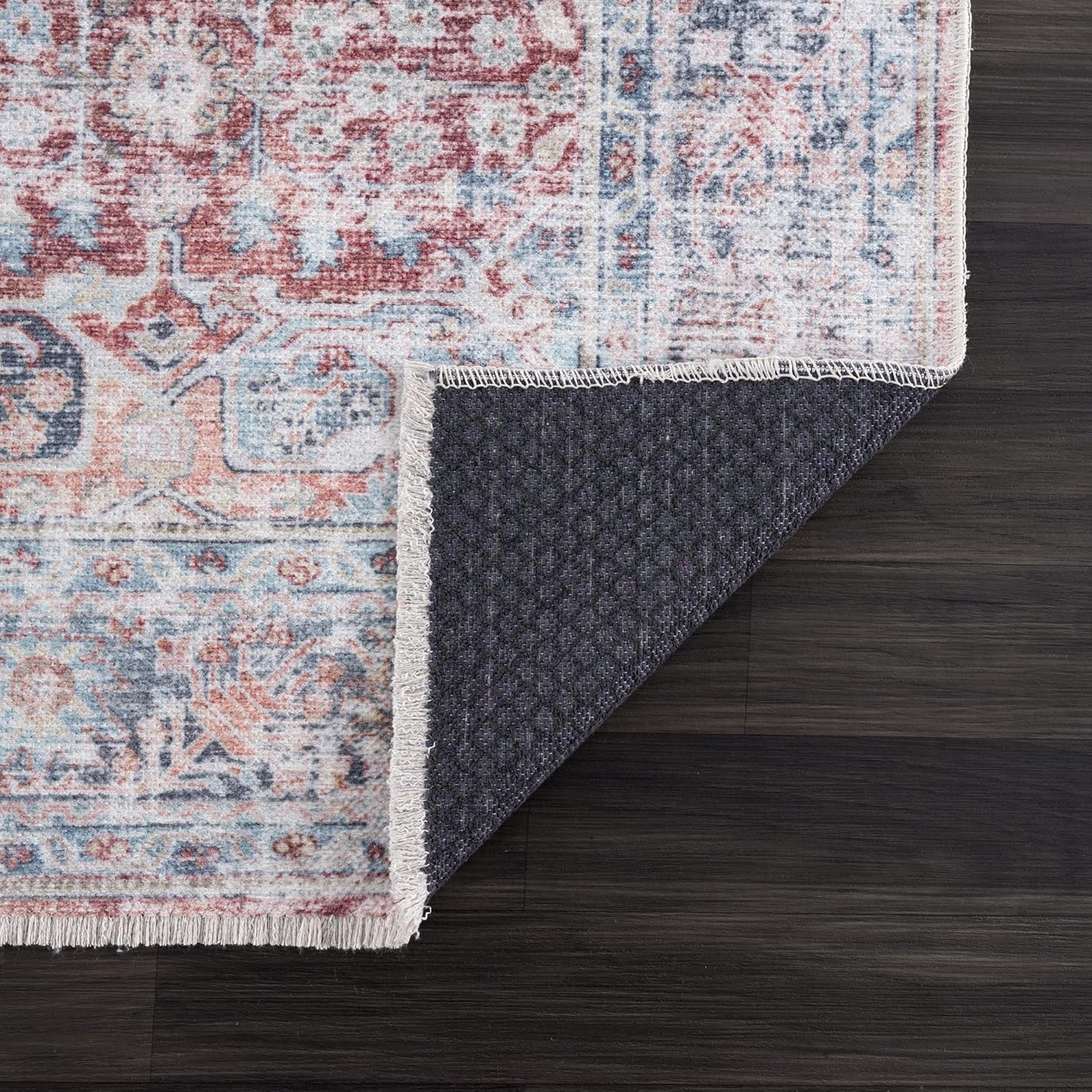 Bloom Rugs Caria Washable Non-Slip 12 ft Runner - Brick/Dark Blue Traditional Runner for Entryway, Hallway, Bathroom, and Kitchen - Exact Size: 2'6" x 12'