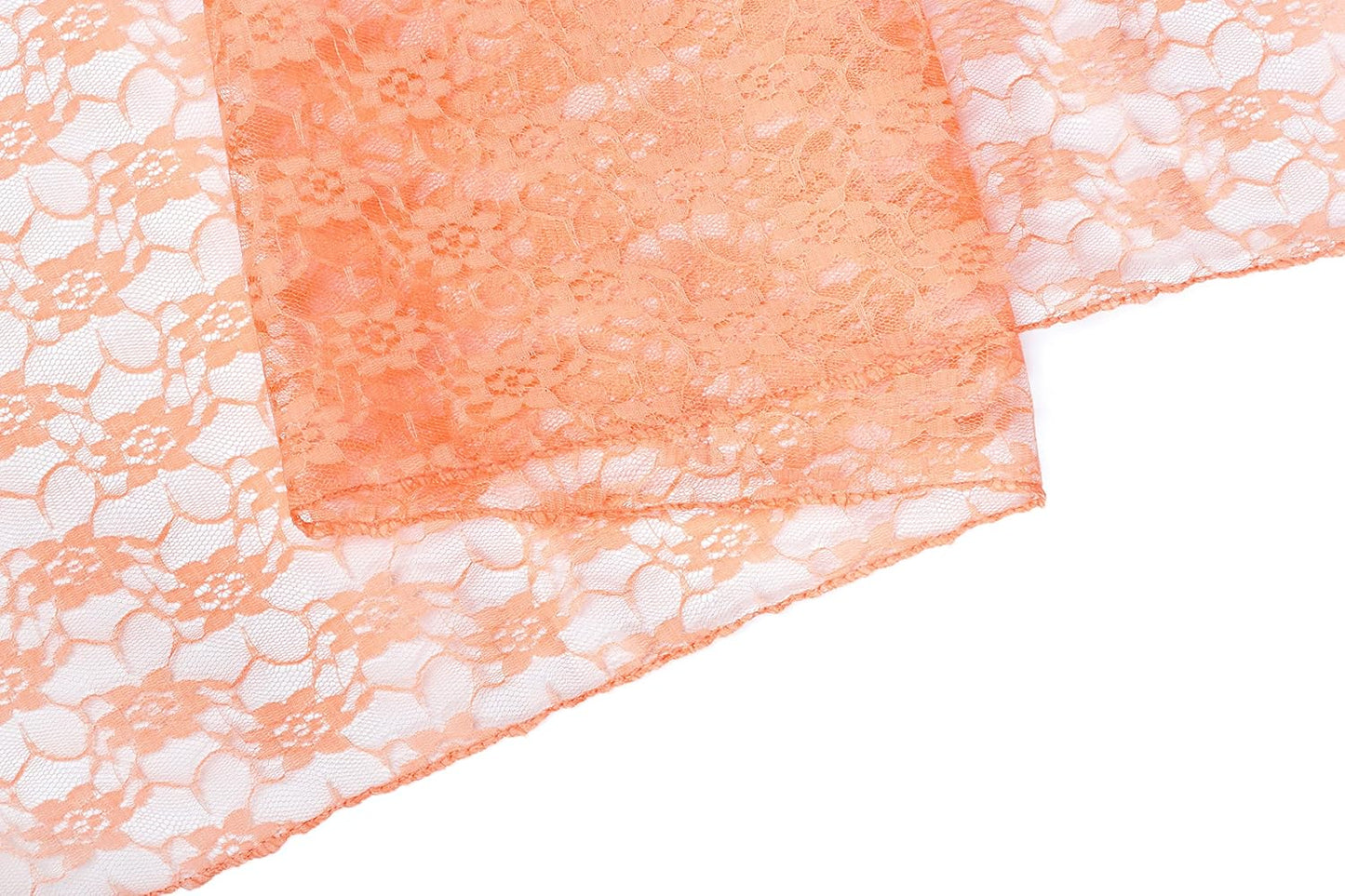 MDS Pack of 15 Wedding 12 x 108 inches Lace Table Runner for Wedding, Decorations for Birthday Parties, Banquets, Graduations, Engagements, and Runners fit Rectangle, Round Table- Peach