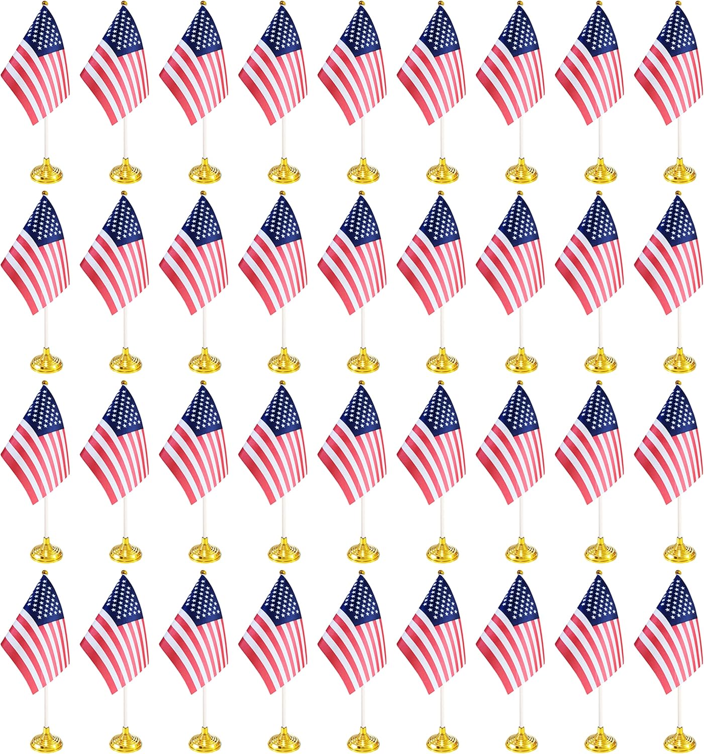 36 Pack USA US Desk Flags,Small Mini American Deluxe Table Flags Set with Stand Base，8.2 x 5.5 inches Miniature Desktop Flag