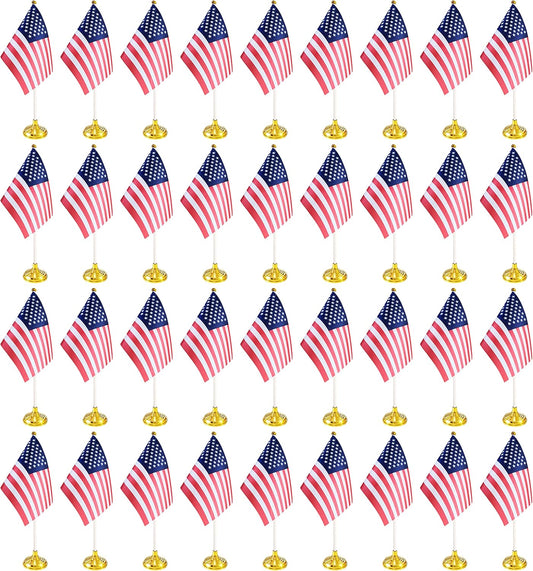 36 Pack USA US Desk Flags,Small Mini American Deluxe Table Flags Set with Stand Base，8.2 x 5.5 inches Miniature Desktop Flag