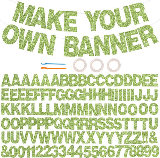 BEISHIDA 116 PCS Glitter Grass green DIY Letter Banner Kit Make Your Own Banner，Including 111 Letters and Numbers 3 Rope and 9 Threading Device,Customized for Birthday Graduation Wedding Party Decor