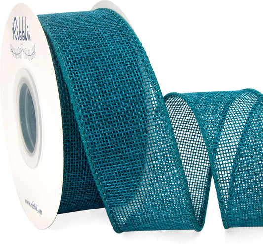 Ribbli Turquoise Green/Teal Burlap Wired Ribbon,1-1/2 Inch x 10 Yard, Wired Edge Ribbon for Big Bow,Wreath,Tree Decoration,Outdoor Decoration