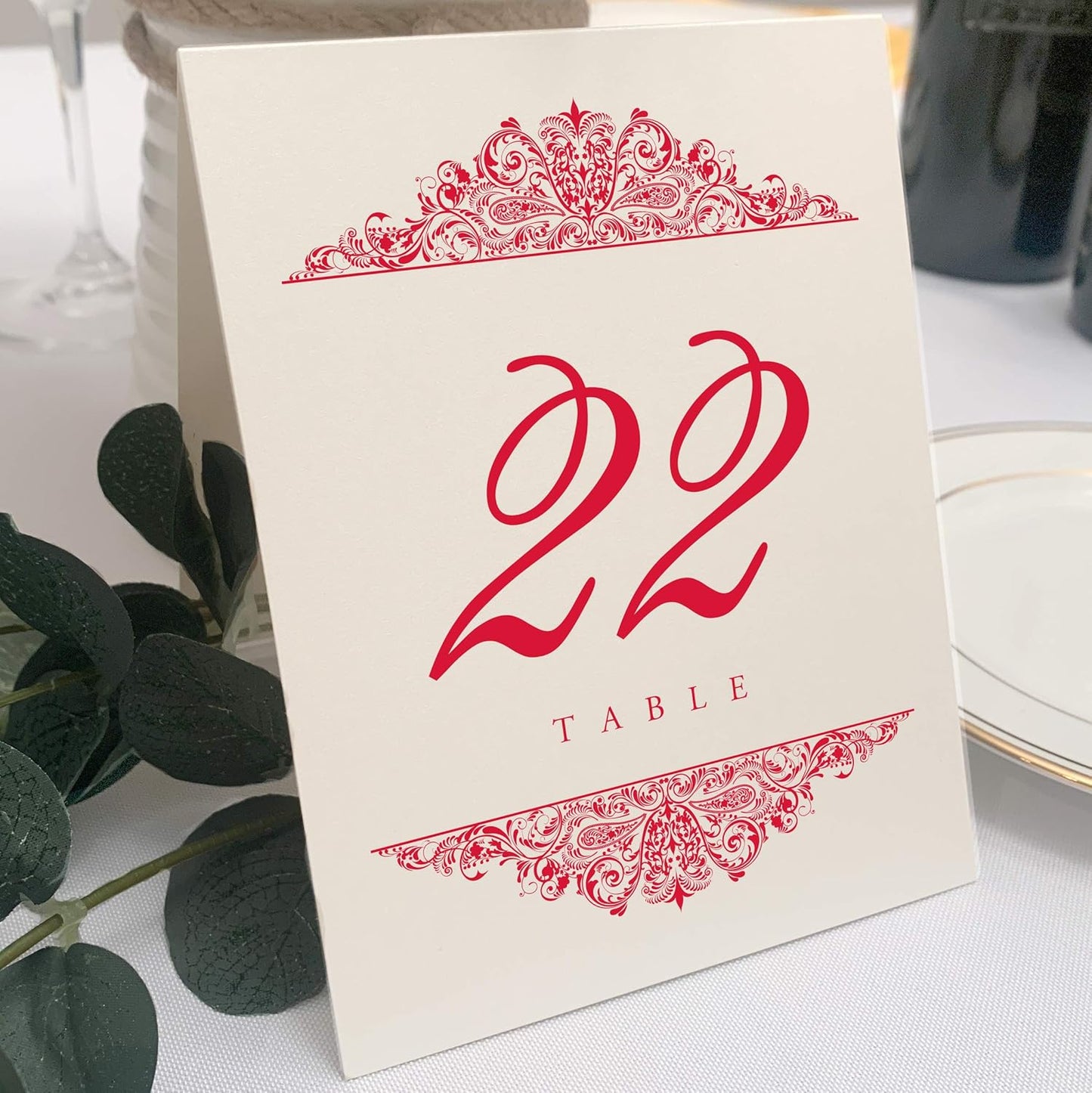 Paisley Wedding Table Numbers (Select Color/Quantity), Champagne, Ruby Red, 1-150, Double Sided, Tent or Use in a Stand, Great for Parties & Restaurants - Made in the USA