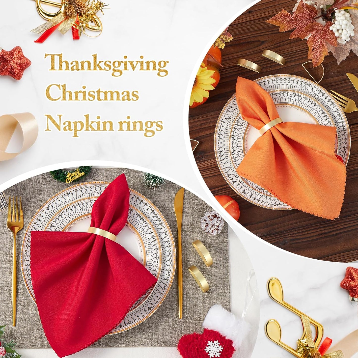 Gold Napkin Rings Set of 4, Stainless Steel Metal Gold Napkin Holder, Fall Thanksgiving Christmas Easter Napkins Rings for Table Decor Wedding, Banquet, Party