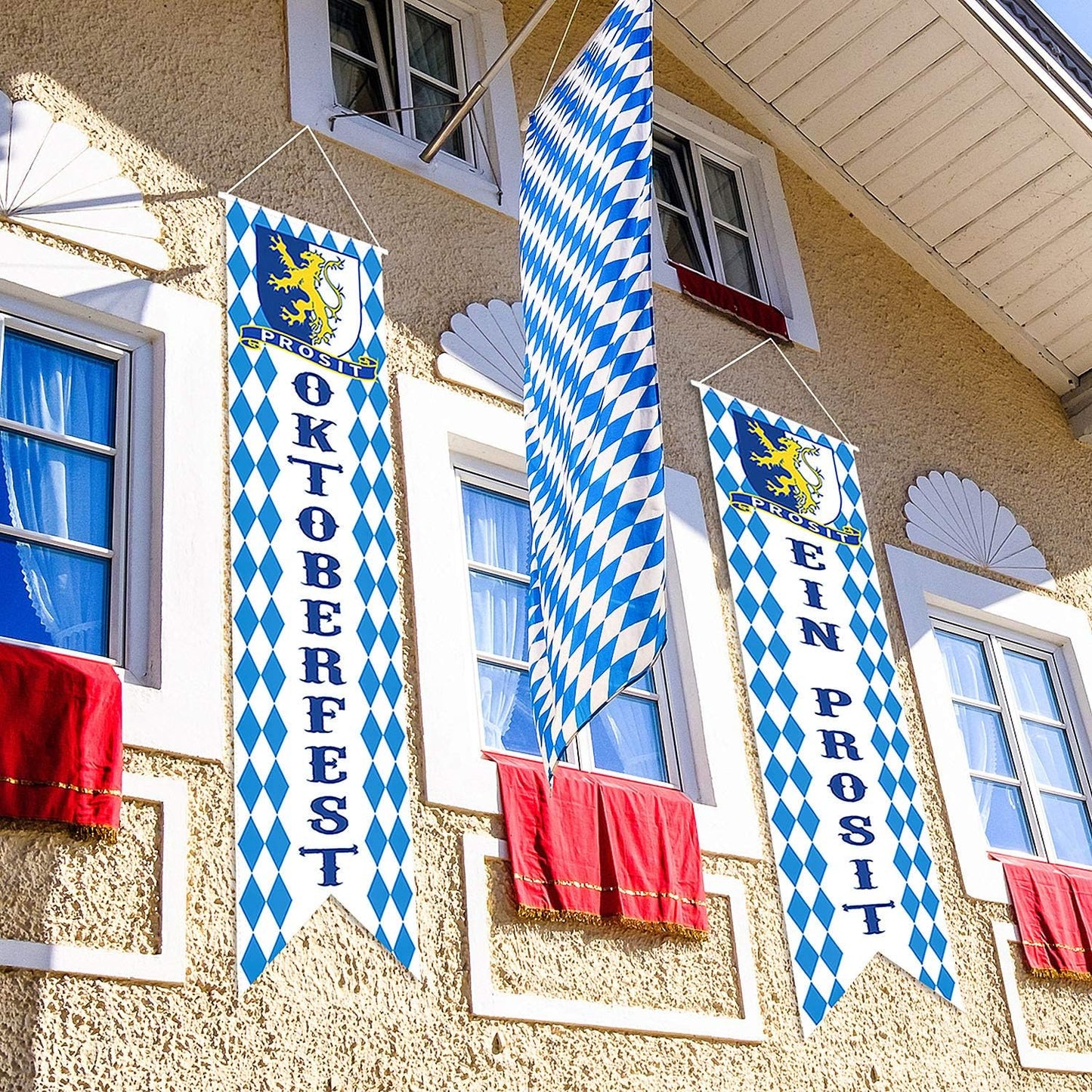 Blulu Oktoberfest Decorations Oktoberfest Banner Sign October Festival Party Decorations Bavarian Check Flag Porch Welcome Banner Flags Decor for German Parade Beer Festival Party Supplie
