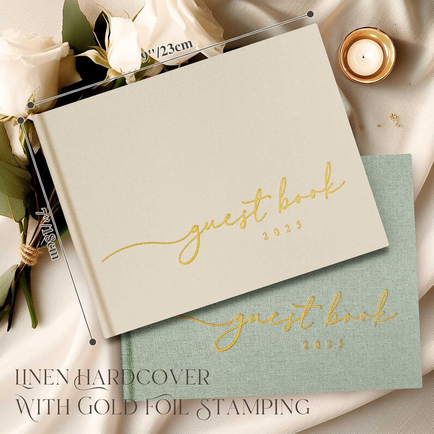 Lanpn Wedding Guest Book 2025 - Linen Hardcover Polaroid Guestbook Wedding Reception with 108 Blank Pages for Sign in and Photos - Guest Book for Wedding Bridal Shower Baby Shower Party (Beige)