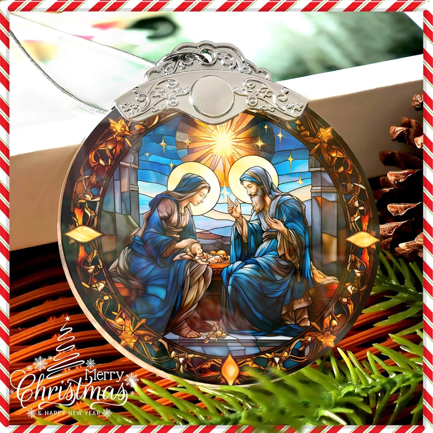 Nativity Ornament, Christian Holiday Decor, Religious Keepsake, Jesus Gift Idea, Acrylic Hanging Art, 2025 Christmas Ornament, Stained Glass Effect, Christmas Decorations