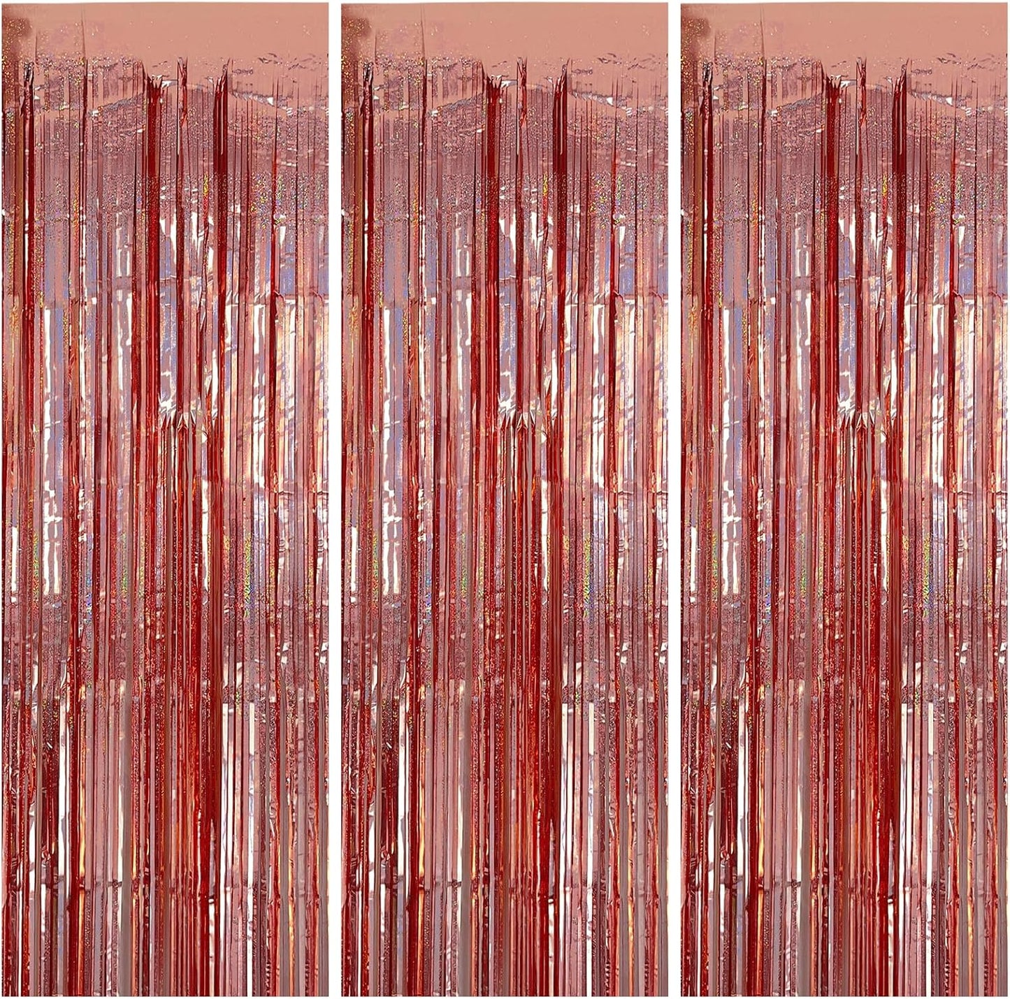 3 Pack Rose Gold Fringe Curtain Backdrop Birthday Bachelorette Party Decorations Metallic Tinsel Streamers Foil Backdrop Christmas Graduation Wedding New Year Party Decorations