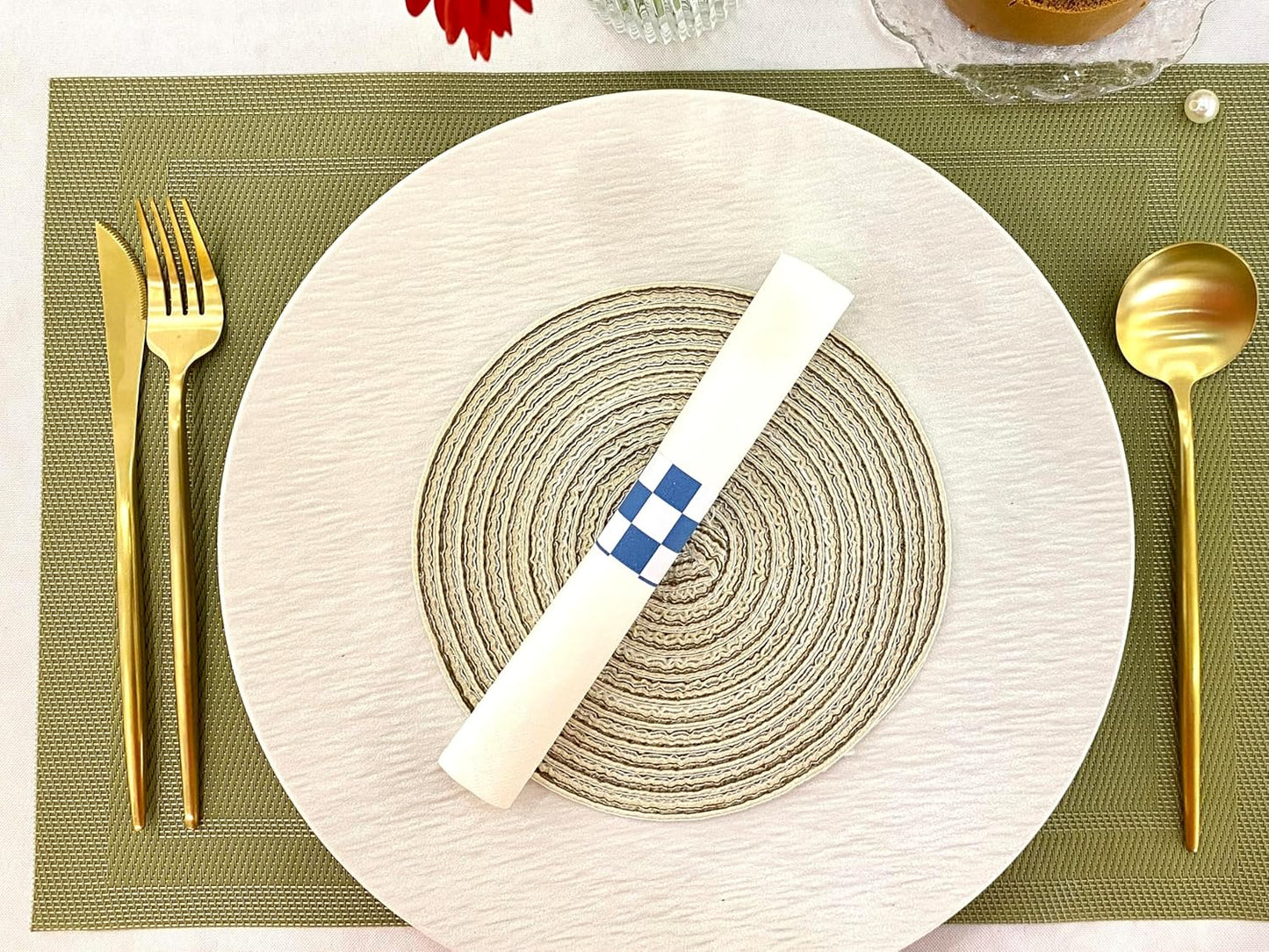 Germiwipe Paper Napkin Band Box of 500,Napkin Rings Self Adhesive,Silverware Wraps Bands (Blue White Grid, Blue White Grid-500pcs)