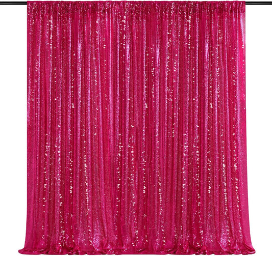 Sequin Backdrop Hot Pink 8ft x 8ft Glitter Photo Booth Backdrop for Birthday Party Fuchsia