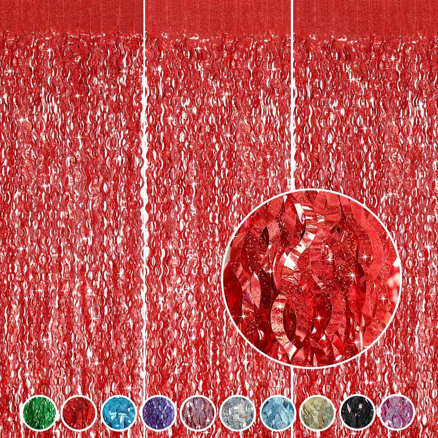 3 Pack Red Backdrop Curtain - CYLMFC 3.3 ft x 6.6 ft Foil Backdrop Curtain Streamers Birthday Decorations for Birthday Party Christmas Graduation Decor