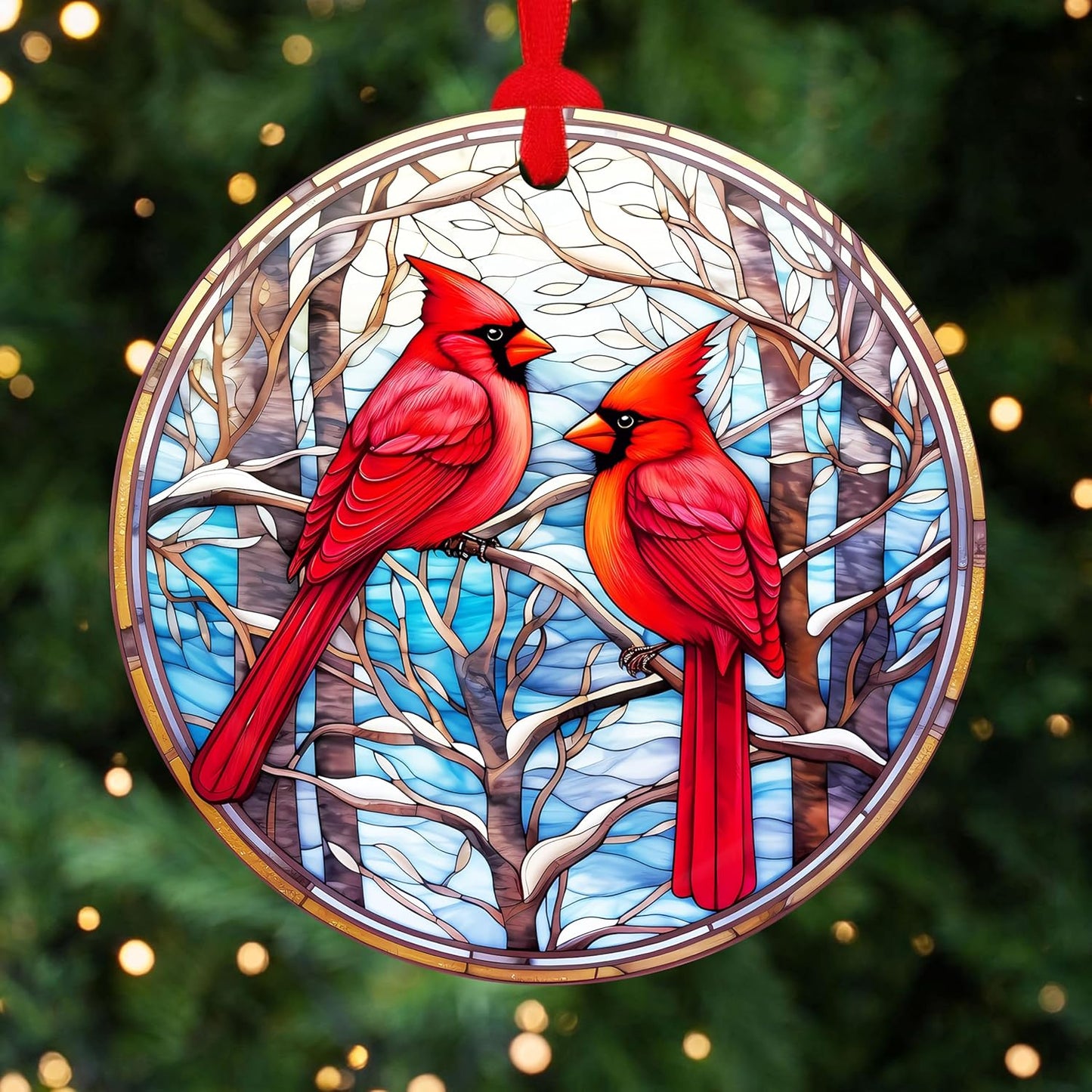 Cardinal Acrylic Ornament 2025 – Red Bird Christmas Tree Hanging, Memorial Holiday Decor for Mom Grandma, Winter Scene Acrylic Window Ornament