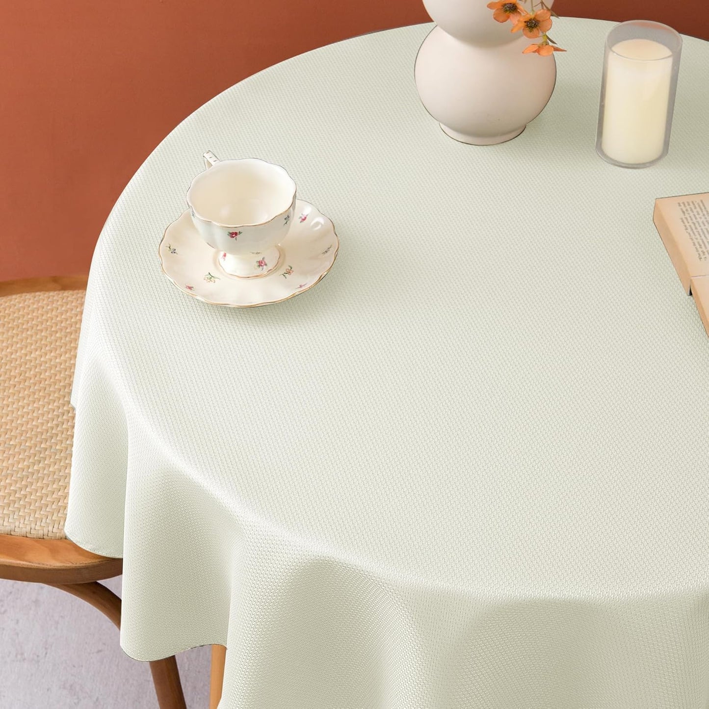 Fitable 2 Pack Beige Round Table Cloth - 60 inch in Diameter - Stain and Wrinkle Resistant Textured Fabric Tablecloth for Dinner, Party, Banquet, Event