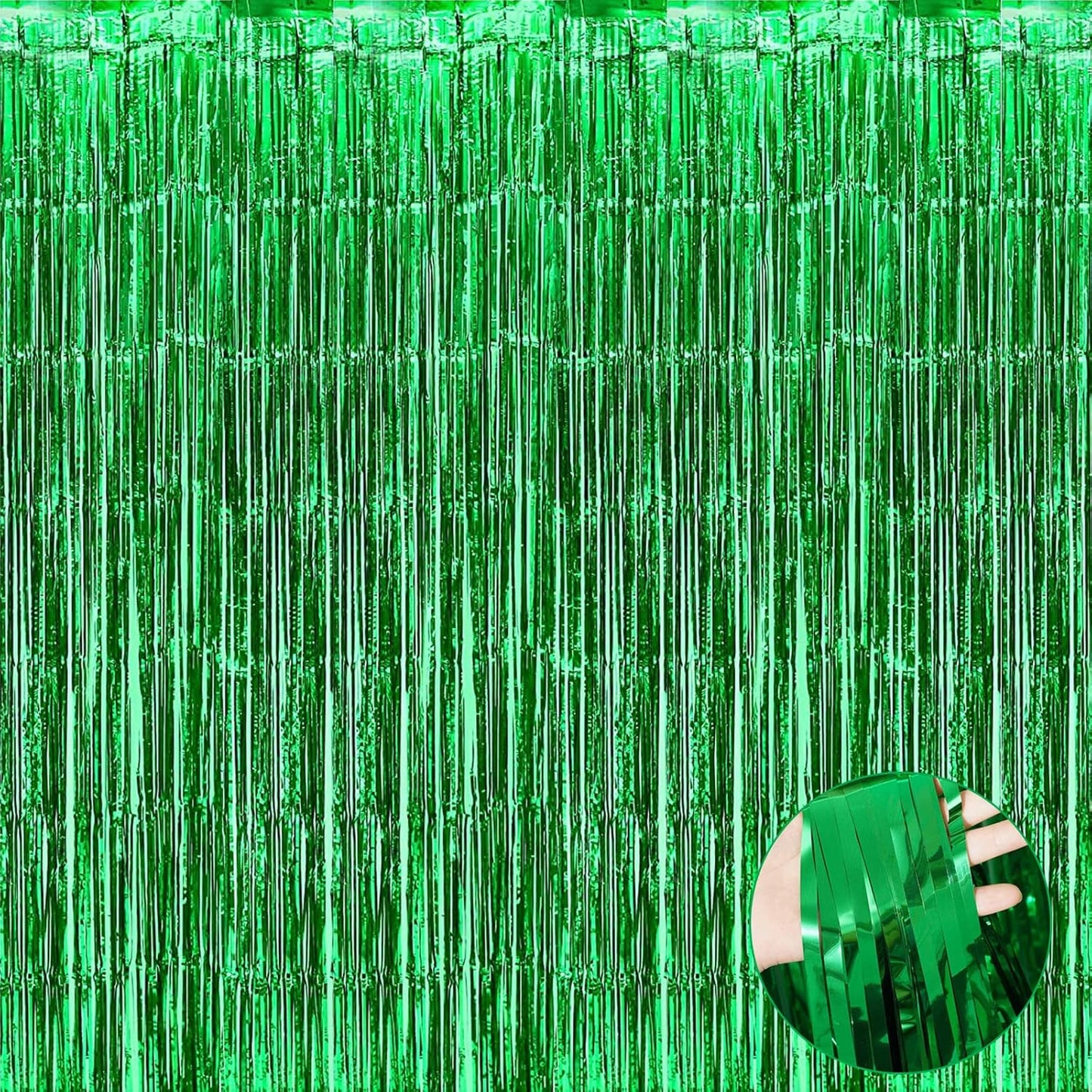 4 Pack Green Foil Fringe Curtain Backdrop, 3.3Ft x 9.8Ft Metallic Tinsel Foil Fringe Streamers Curtains for Photo Booth, Wedding, Thanksgiving, Birthday, Christmas, Halloween Party Decoration