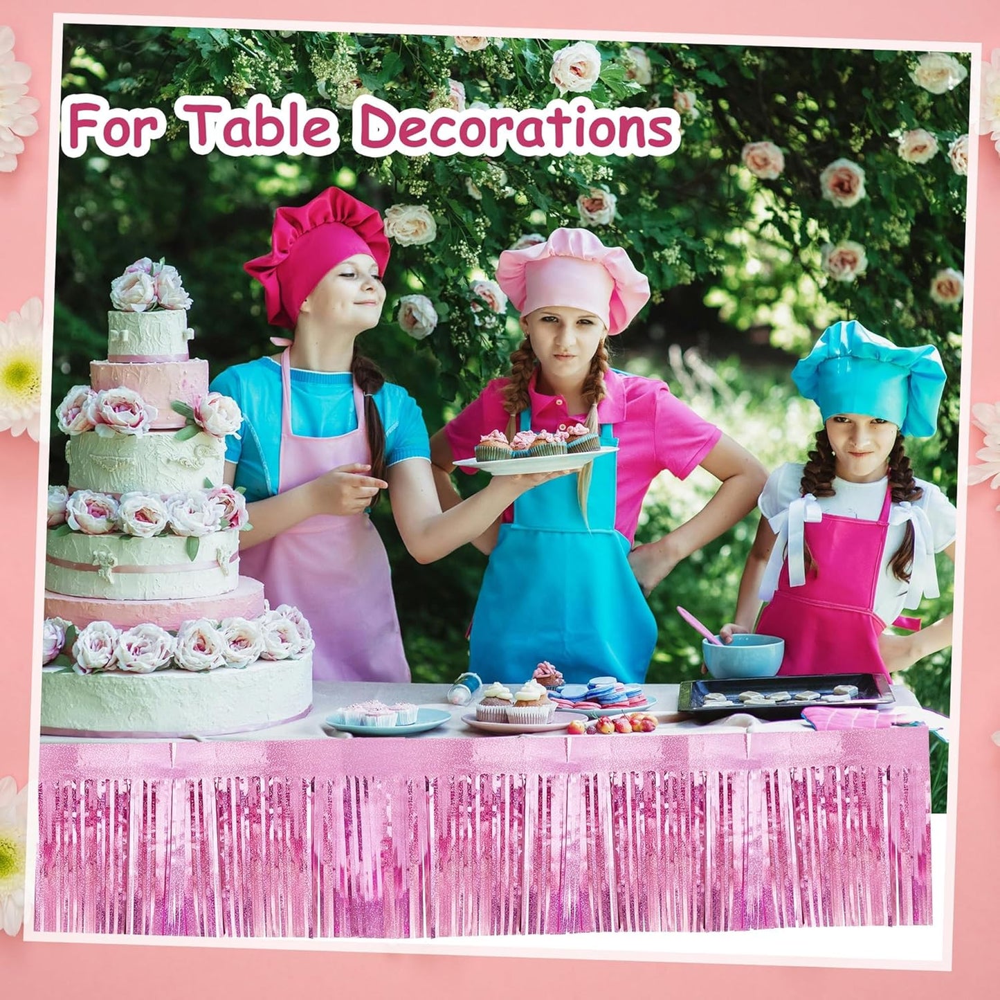 4 Pcak Each 10 Feet Glitter Pink Parade Float Decorations for Trailer Car, Glitter Foil Fringe Metallic Tinsel Streamers Banner Garland for Graduation Weeding Homecoming Birthday Party (Glitter-Pink)