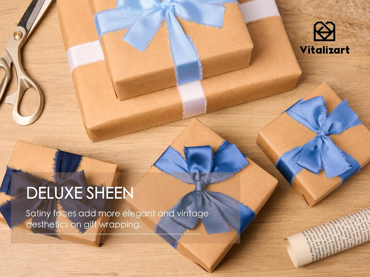 Vitalizart Silk Like Satin Ribbon 1 inch x 25 Yard Blue & White Handmade Frayed Ribbons for Gift Wrapping Baby Shower Wedding Bridal Bouquets Holiday Decor