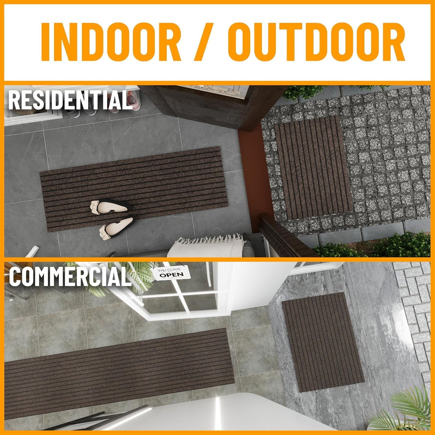 Ottomanson 2'7" x 41' Hallway Runner with Scraper Pile - Extra Durable Non-Slip Rug Mat for Indoor & Outdoor Use - Ideal for Kitchen, Entryway & Garage - High-Traffic Carpet, Brown