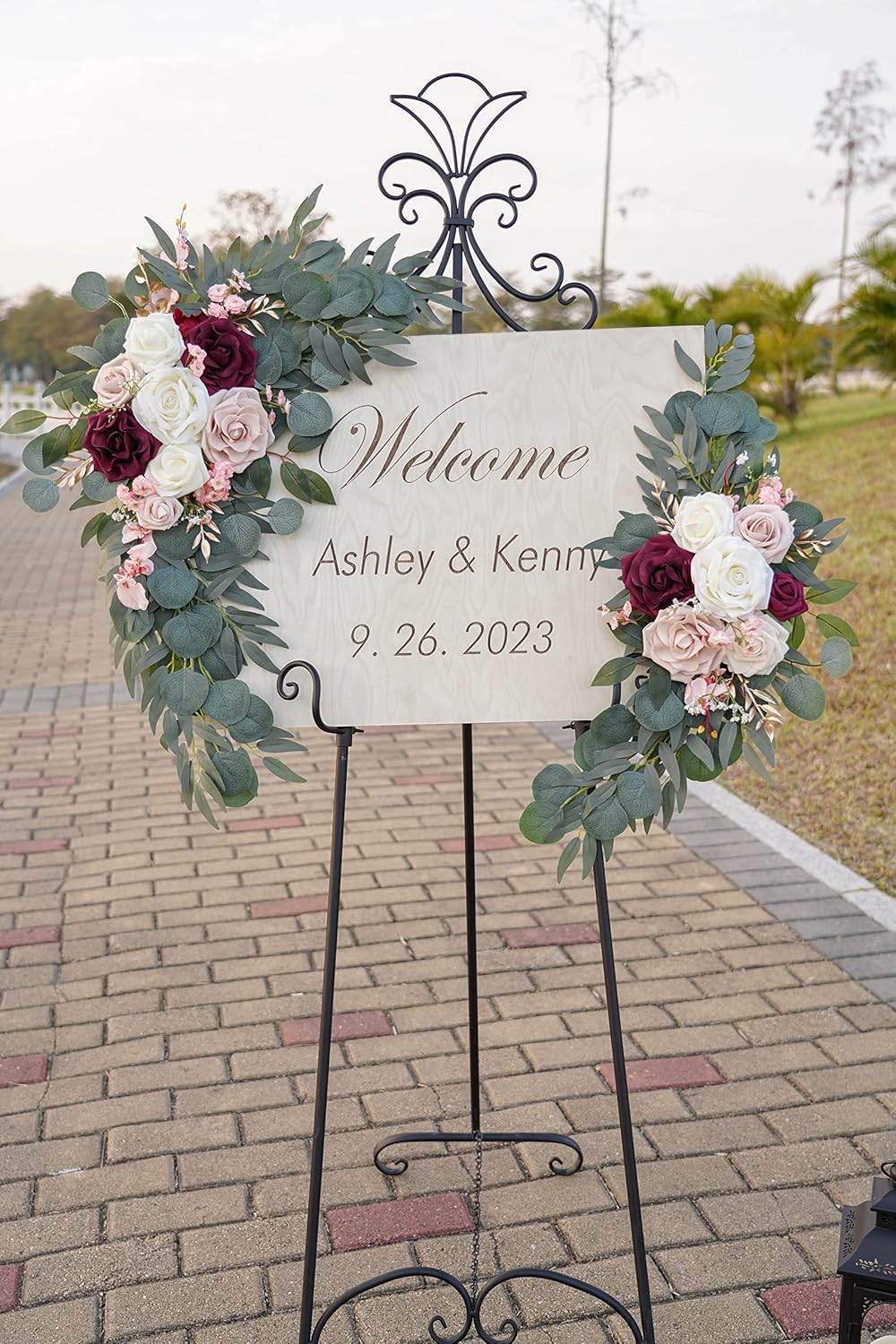 Ponatia Wedding Arch Flowers (Pack of 2), Artificial Burgundy & Nude & Ivory Wedding Flowers for Welcome Signs and Ceremony Reception