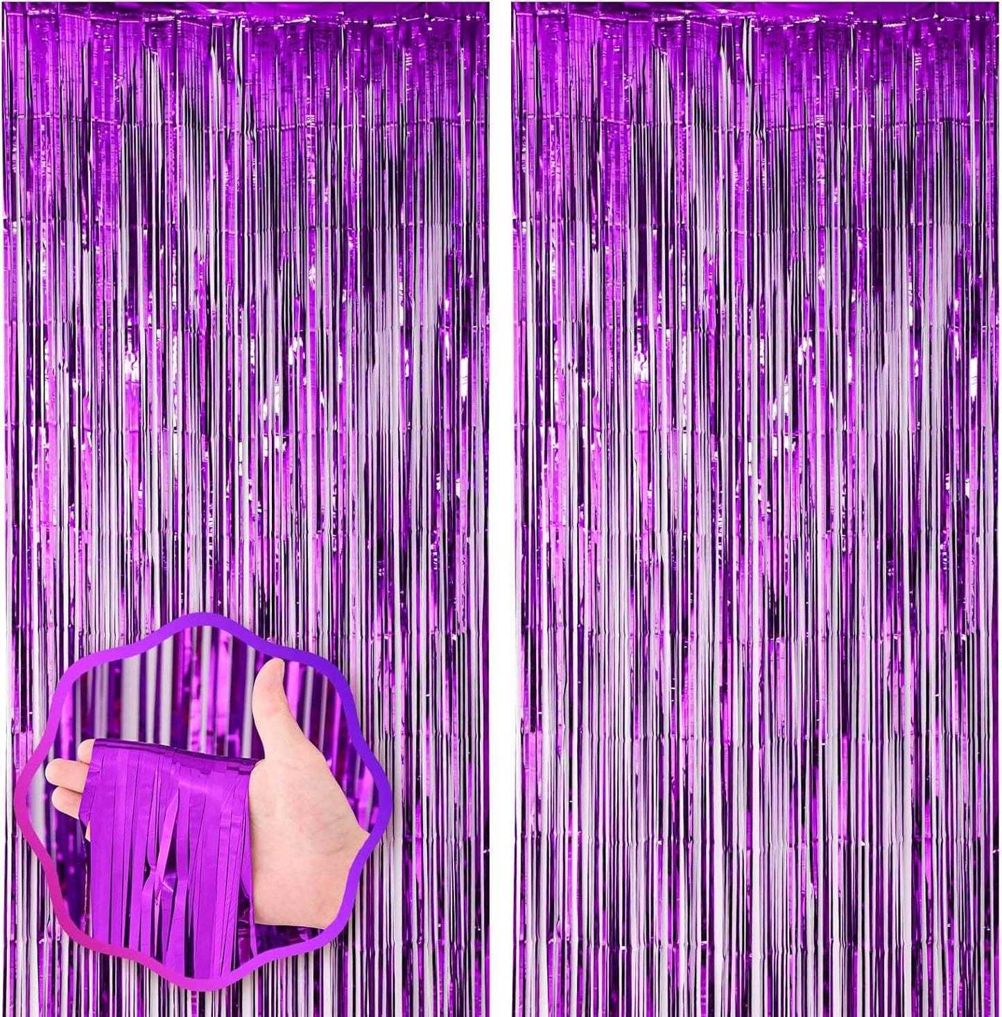 2 Pack Purple Foil Fringe Backdrop Curtains, Tinsel Streamers Birthday Party Decorations, Fringe Backdrop for Graduation, Baby Shower, Gender Reveal, Disco Party