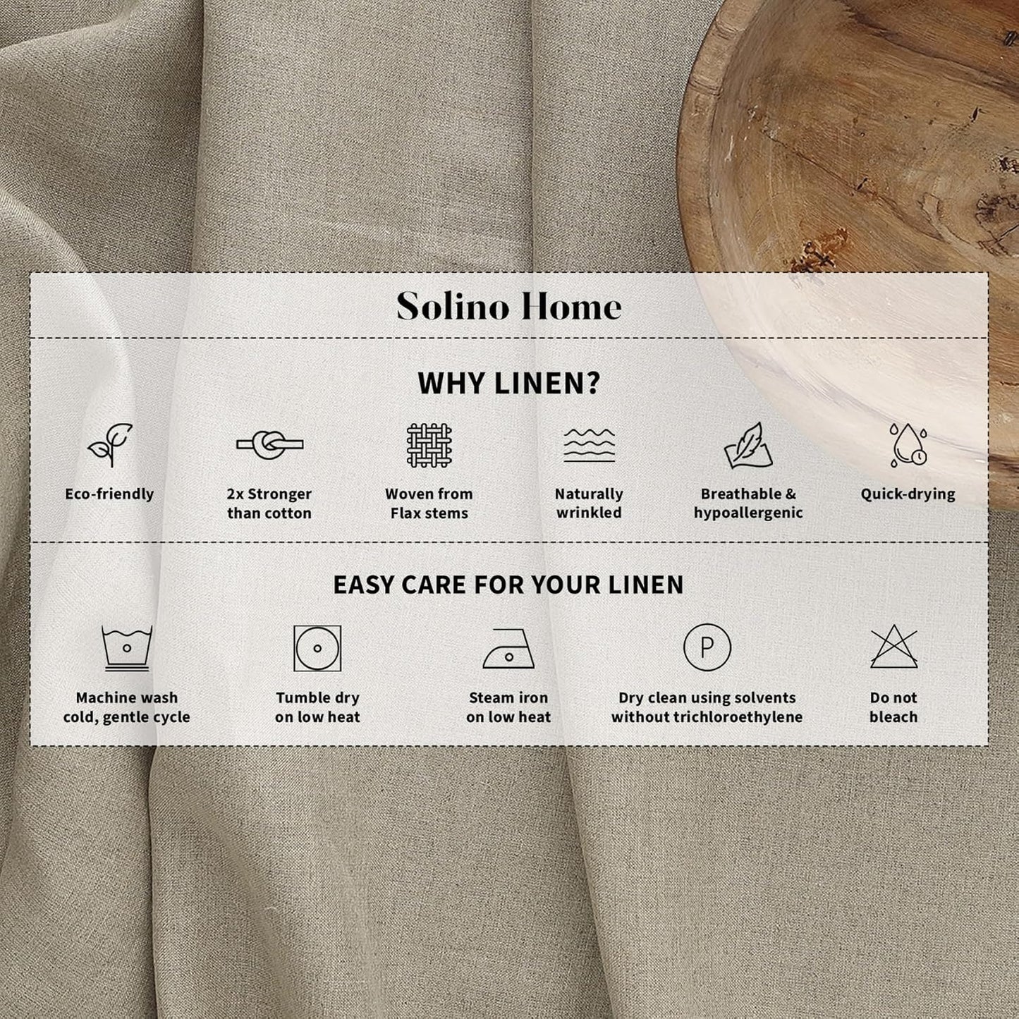 Solino Home Linen Tablecloth 60 x 108 Inch - 100% Pure Linen Vintage Khaki Table Cloth for Rectangle Tables - Fete, Machine Washable Tablecloth for Fall, Autumn, Thanksgiving