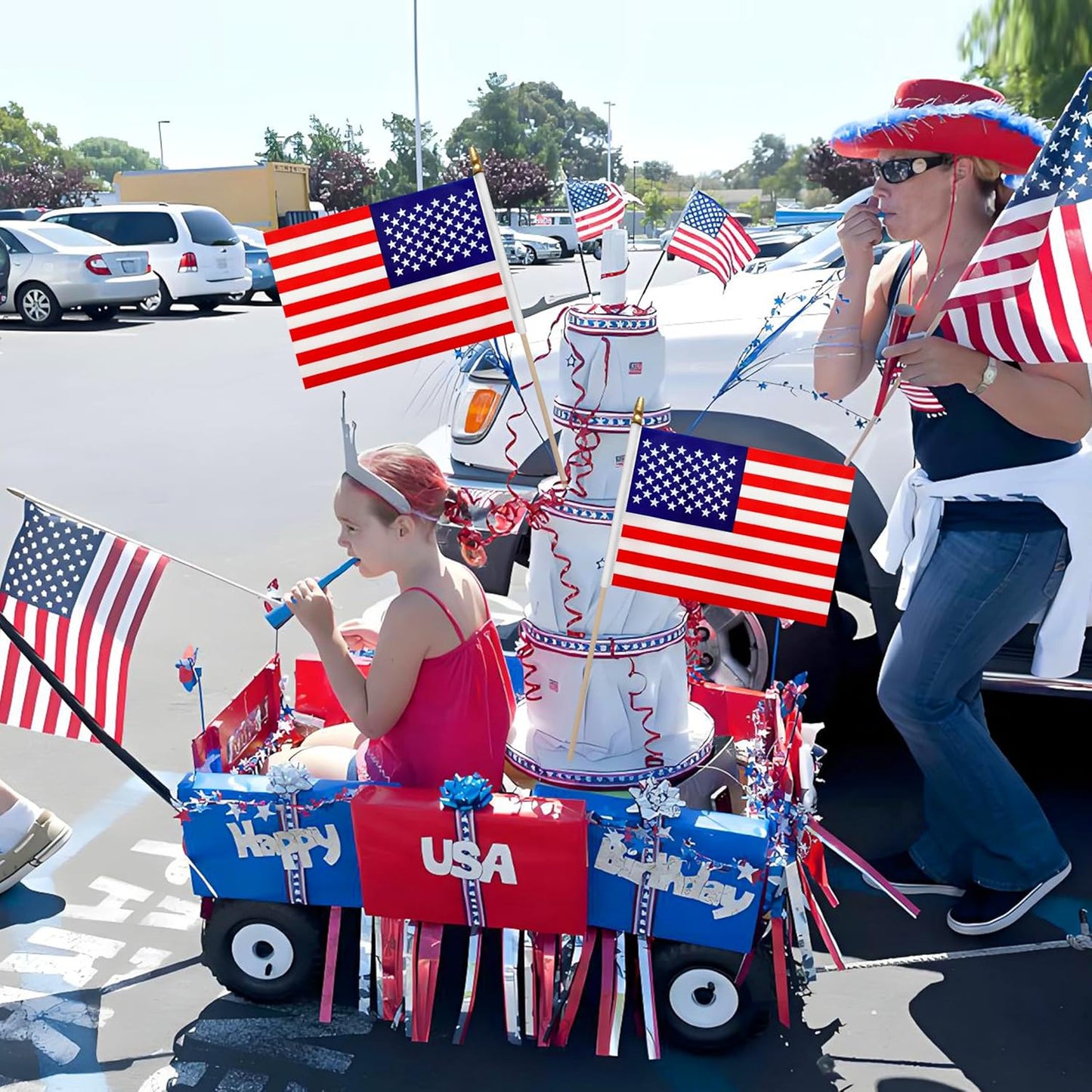 WEITBF 12Pcs 8×12 Inch Small American Flags on Stick Mini USA Flags US Handheld Flag Outdoor Decorations ﻿