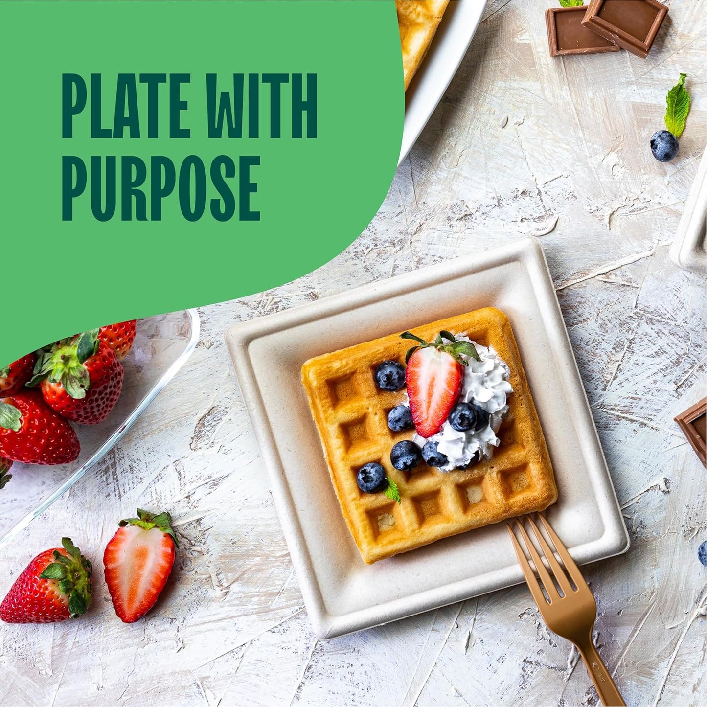 100% Compostable Square Paper Plates [50-Pack] - {PFAS-Free} - {BPI Certified} - [6 Inch] Heavy Duty, Eco-Friendly, Biodegradable Bagasse Dinner Plates - Natural Brown 6" Plate by Stack Man