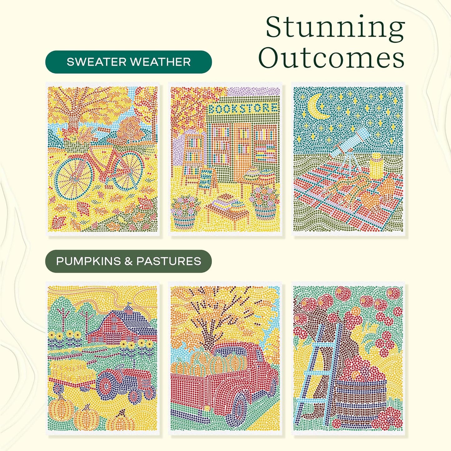 Lifelines FlowArt Activity Pad, 2-Pack Fall Set + Bonus Pad - Guided Dot-by-Letter Art Meditations with Markers - Color by Number/Letter and More Coloring Books for Teens, Adults & Seniors